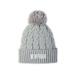 Rapala Women's Light Gray Cable Knit Beanie with Pom-Pom